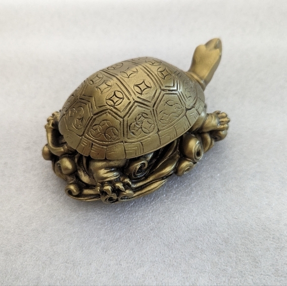3" Gold Feng Shui Lucky Turtle Statue Figurine Paperweight Gift Home Decor - Picture 4 of 10